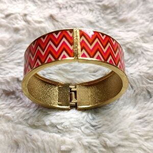 Vintage Jewelry Orange, White, and Pink on Gold Toned Base Cuff Bracelet